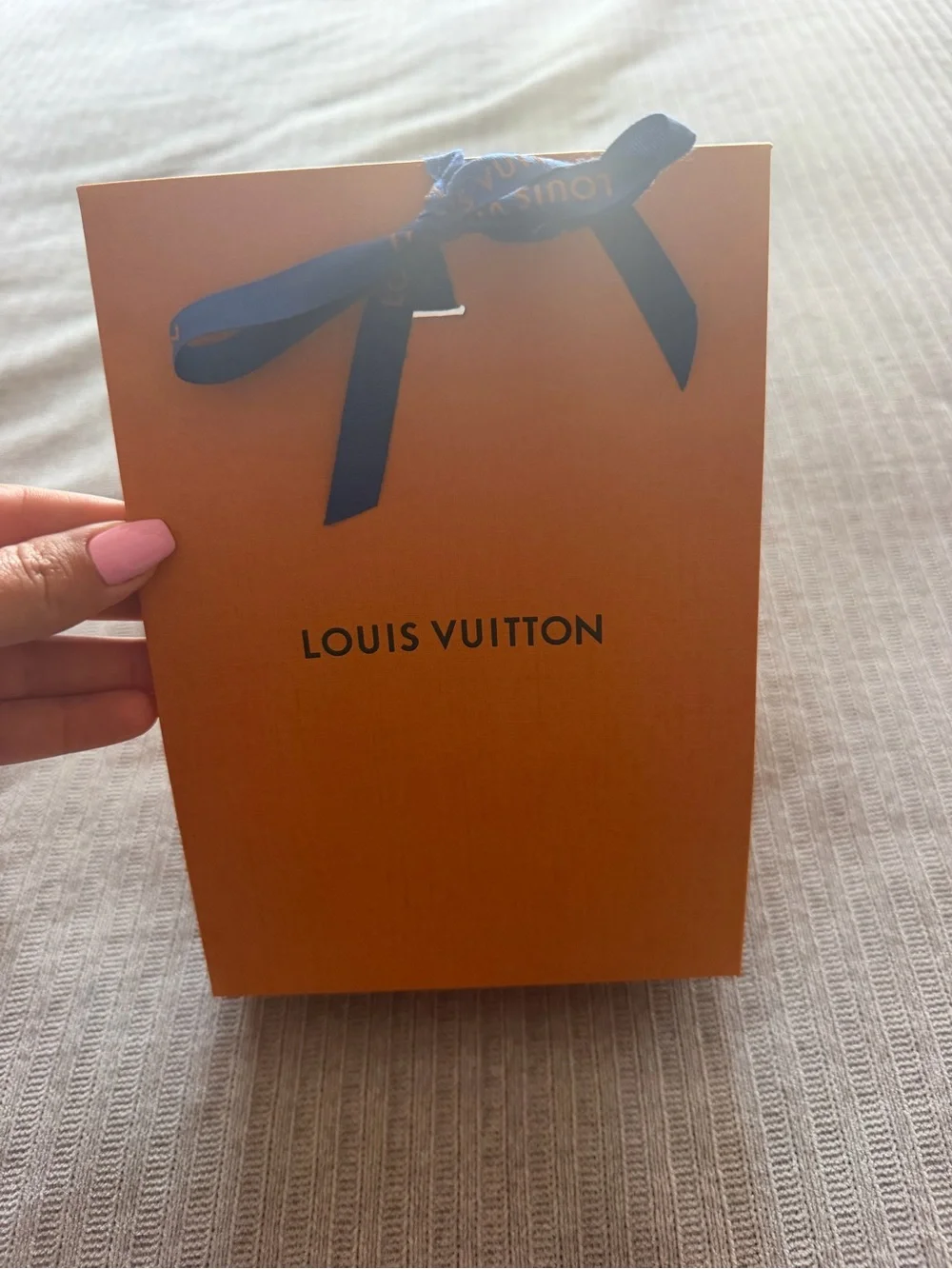 Louis Vuitton Orange Gift Bag with Blue Ribbon new